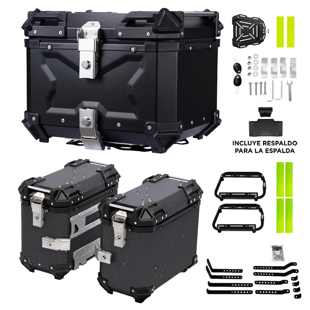 Kit Baules Moto Vetra By Gadnic 45L Trasero  2 Laterales 38L Aluminio Impermeables Universal
